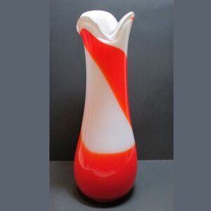 vintage orange and white swirled art glass vase Halloween decor 12 1/2" tall
